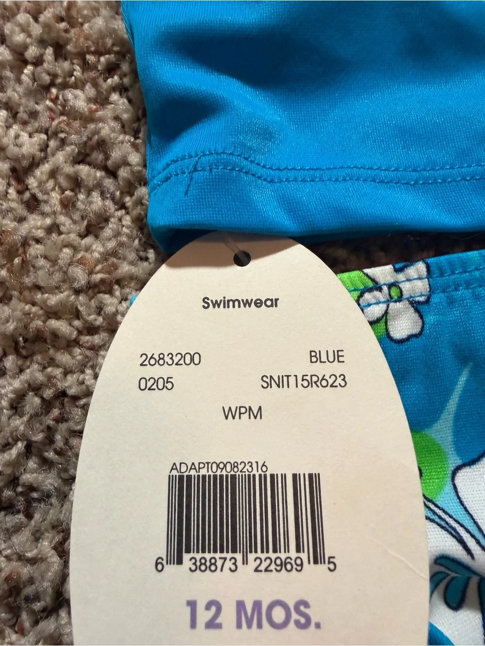 NWT Sand N Sun Baby 12M 2 Pc Rash Guard Swimsuit Set Blue Tropical Floral UPF